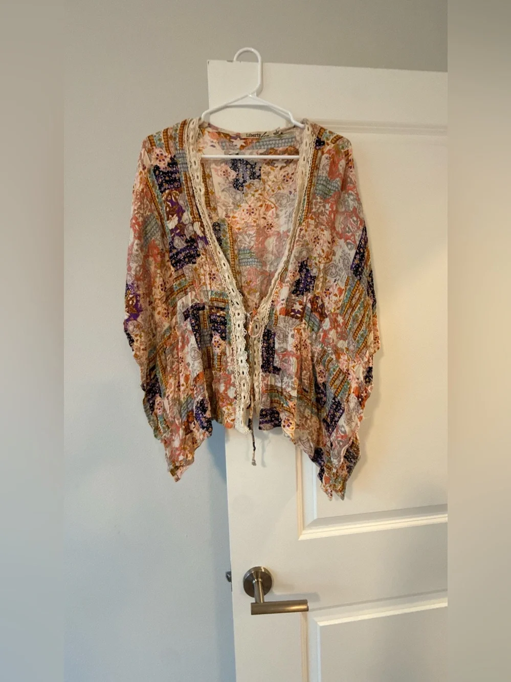 Liberty Love floral paisley top in purple, pink, gold and cream